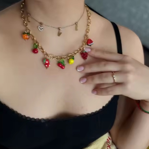 Tutti Frutti Charm 18K Gold Stainless Steel Waterproof Necklace - Picture 7 of 8